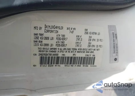 2008 Chrysler Pacifica Touring from USA, damaged, VIN 2A8GM68X78R100999